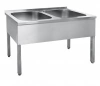 Ванна моечная, серия профи, двухсекционная цельнотянутая с бортом