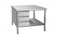 Стол с тумбой островной, нерж.ст., 3 ящика + полка, 100х70х86 мм